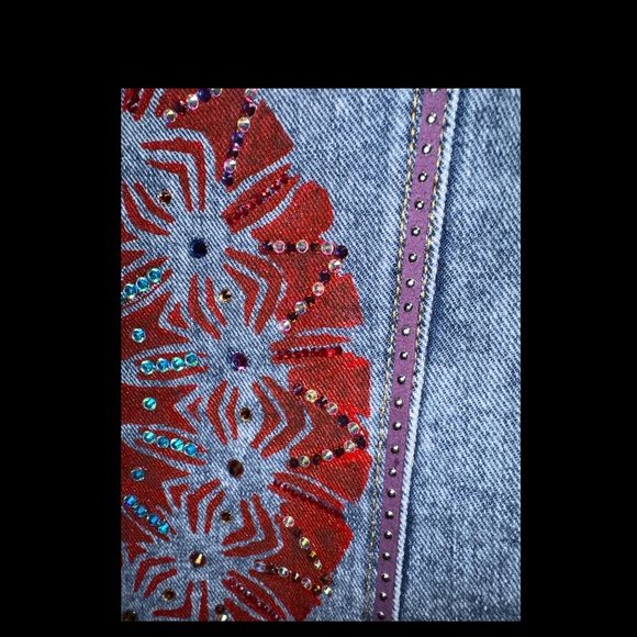 Mandala Embellished Hooded Sweatshirt Jean Jacket - Picture 4 of 6